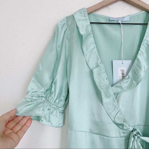 Hill House the Nima Silk Wrap Mini Dress in Mint size L - Picture 11 of 12